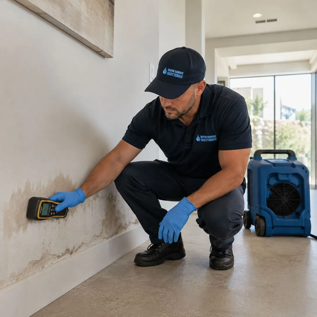 Water damage restoration work underway in a Scottsdale, AZ home