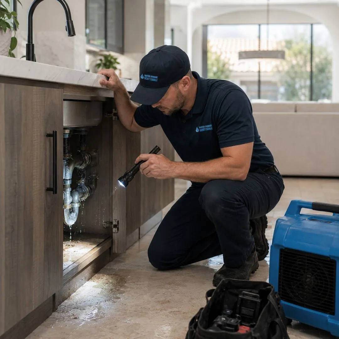 Water damage restoration work inside a Scottsdale, AZ home
