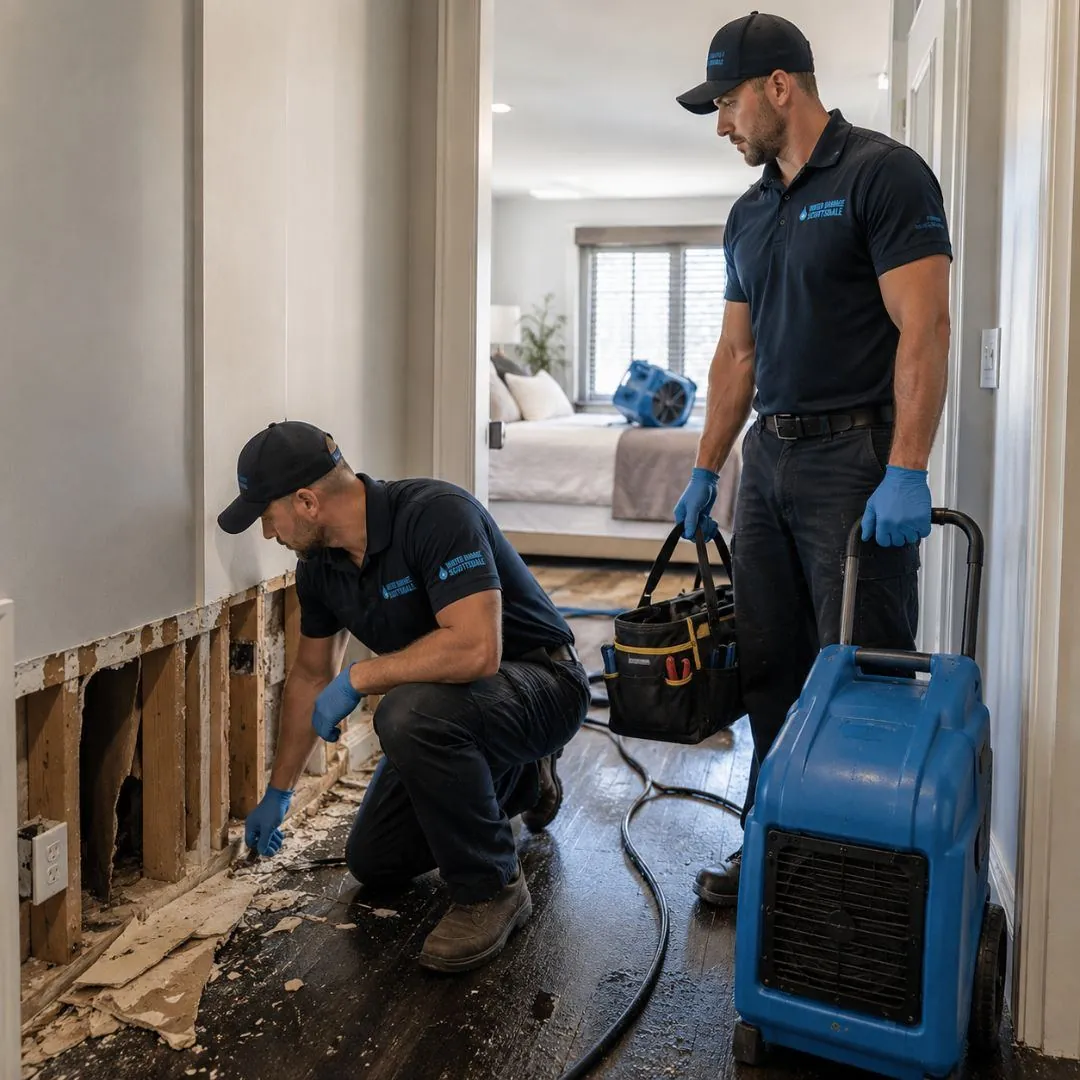 Emergency water extraction removing standing water from a Scottsdale home